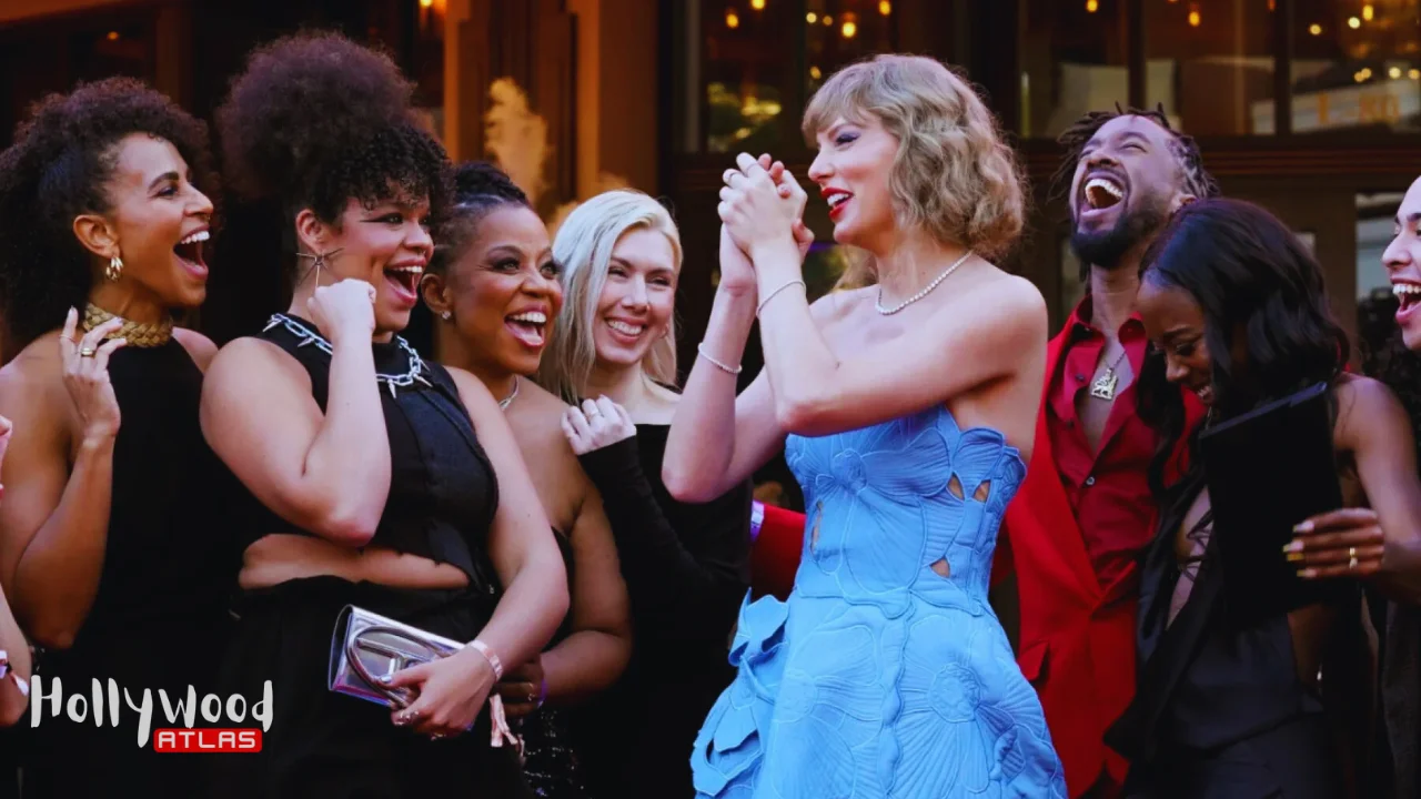 Taylor Swift final Eras Tour huddle celebration with dancers